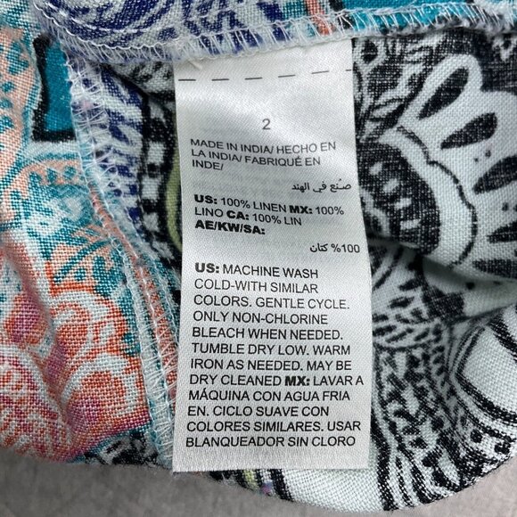 Chicos Open Jacket Women 2 Large 14 Blue Multi Paisley Linen Boho Peasant Drape - Picture 5 of 12
